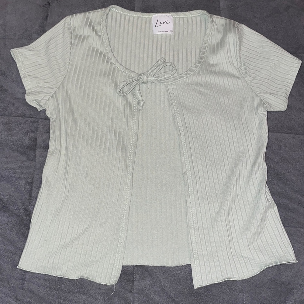 Women's Light Green Tie Front Top, Size:XS